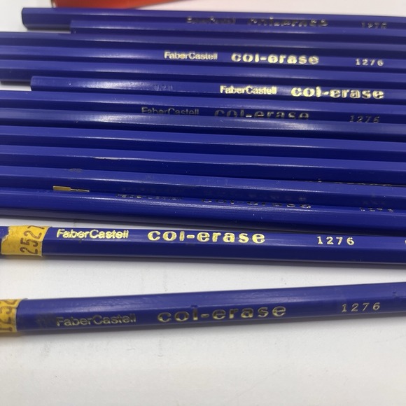 COL-ERASE COLORED PENCILS 1276 Blue Box of 12 + 2 (14 total) NOS Vtg USA Faber - Picture 2 of 4